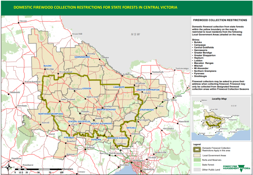 map of central victoria firewood locations