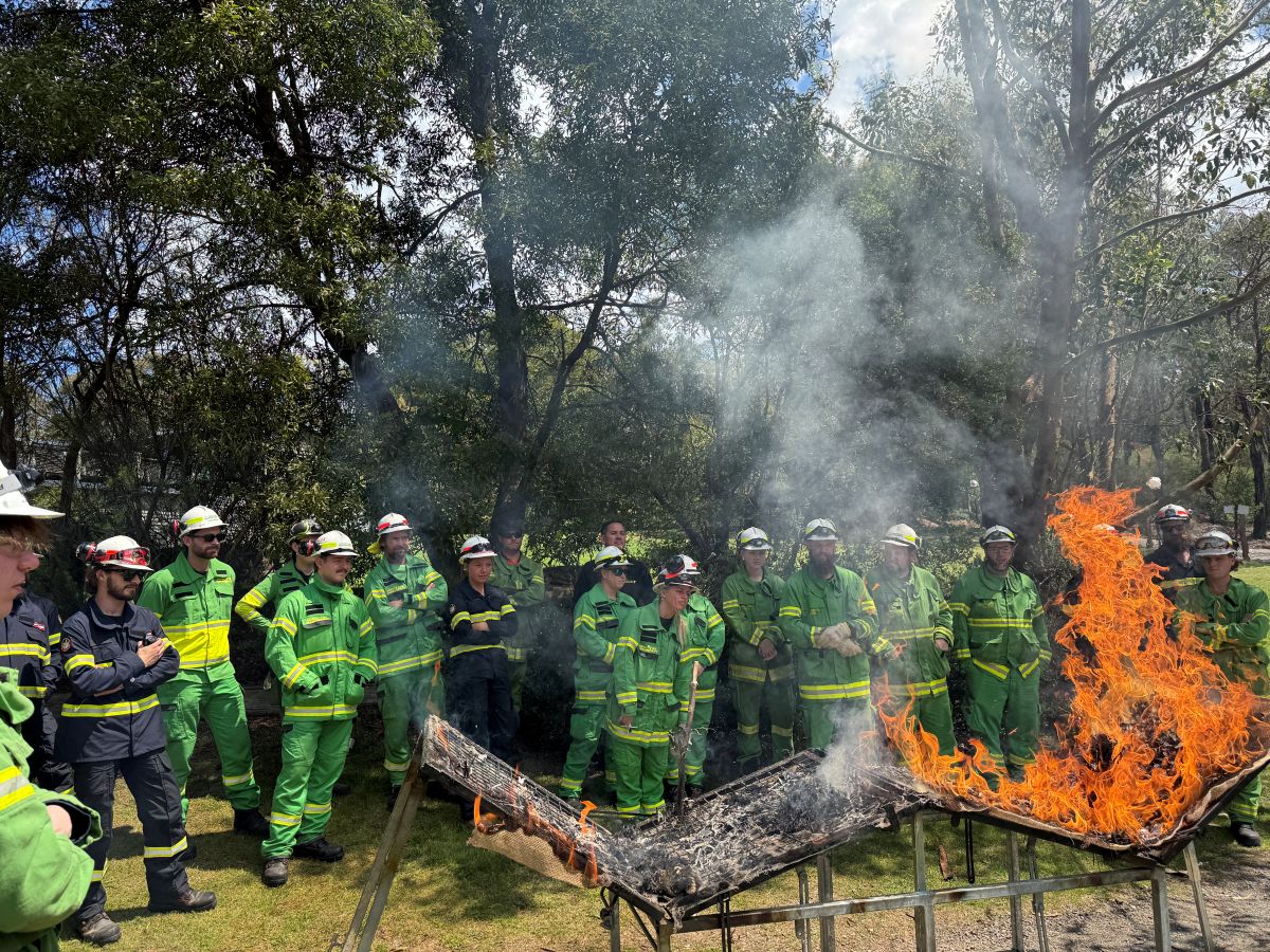 Group of trainees attending a firefighting training
