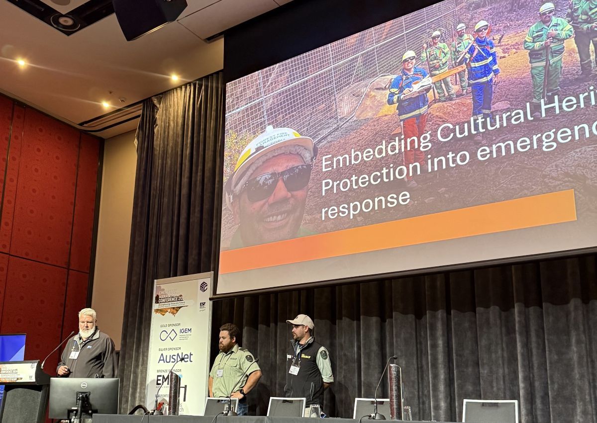 Levi Manny and Caleb presenting on embedding cultural heritage protection in emergencies
