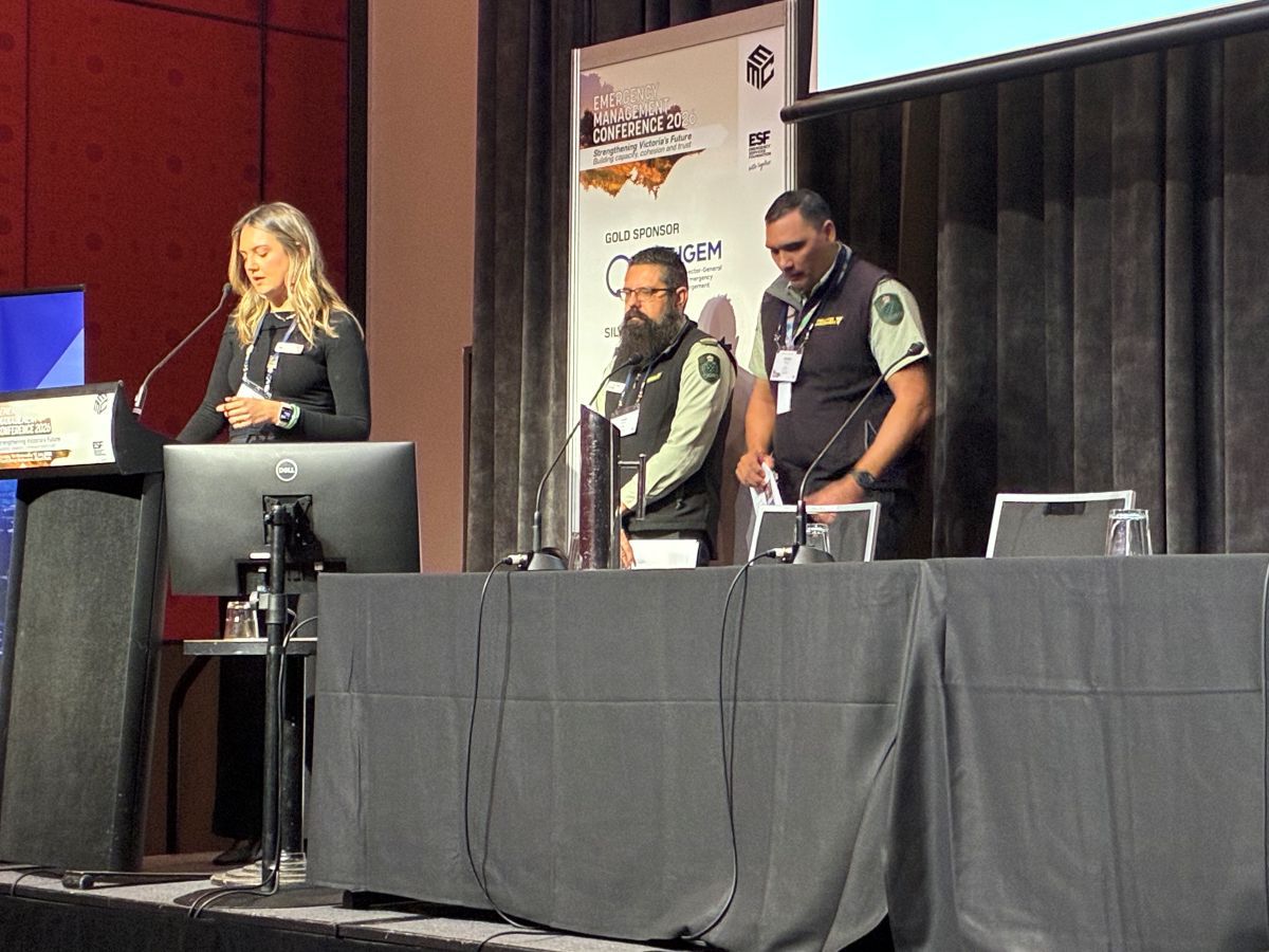 Thalia, Trent and Damien presenting on empowering Traditional Owners throughout the emergency lifecyle