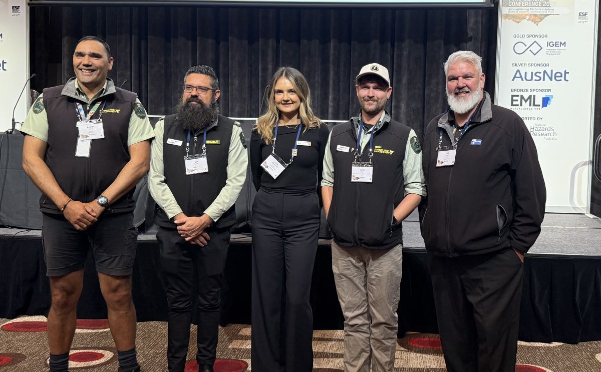 Damien, Trent, Tahlia, Caleb and Levi posing for a photo at the Emergency Management Conference